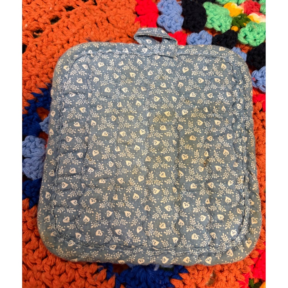 Vintage Country Geese Potholder Blue Tan Quilted Farmhouse Kitchen Trivet - Picture 3 of 5